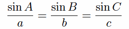 sin A divided by BC equals sin B divided by AC equals sin C divided by AB