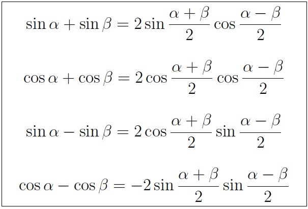 trig cheat sheet for sin and cos multiplication